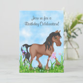 Hübsches Braunes Pferd und Schmetterlinge zum Gebu Einladung (Stehend Vorderseite)