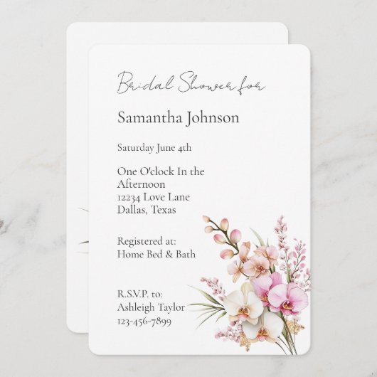 Hübsches Brautparty für tropische Orchideen-Blume Einladung (Vorne/Hinten)