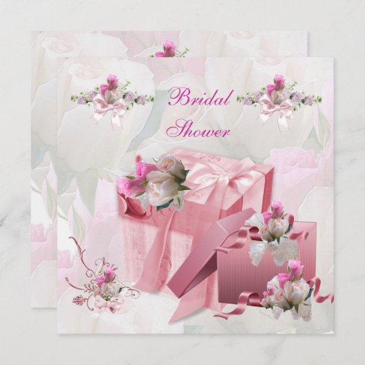 Hübsches Brautparty Weißrosa Geschenke Blume Rose Einladung (Vorne/Hinten)