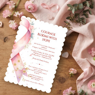 Hübsches Brustkrebs-Rosa-Band-Herz-Blumen-MH26 Einladung