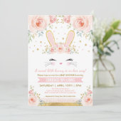 Hübsches Bunny Girl Baby Dusche / Blush Gold Kanin Einladung (Stehend Vorderseite)
