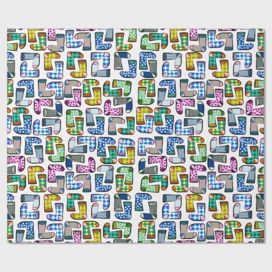 Hübsches, buntes Sockenmuster Geschenkpapier (Flach)