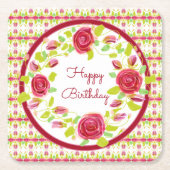 Hübsches Burgund und Rosa Blütendesign Rechteckiger Pappuntersetzer (Vorderseite)