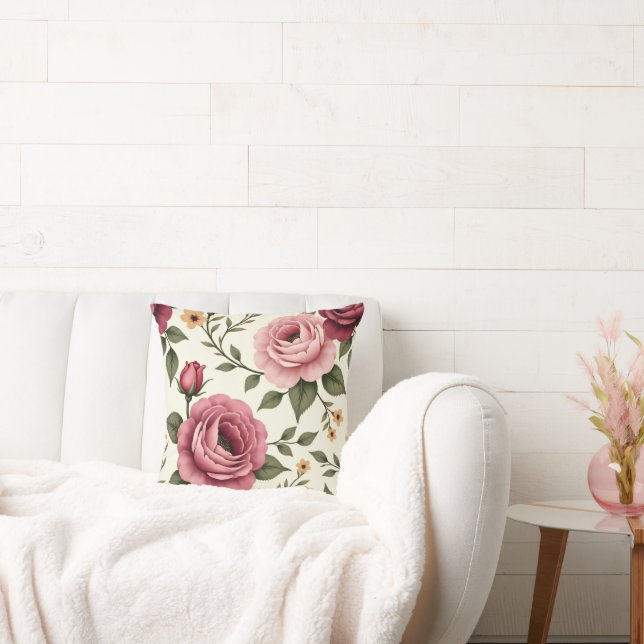 Hübsches Burgund und Rosa Rose Kissen (Liege)