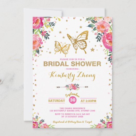 Hübsches Butterfly-Brautparty Einladung (Vorderseite)