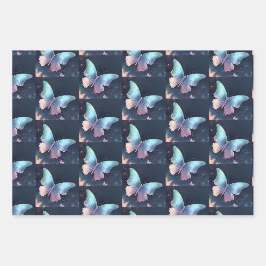 Hübsches Butterfly-Papier Flachblatt Set 3 Geschenkpapier Set (Vorderseite)