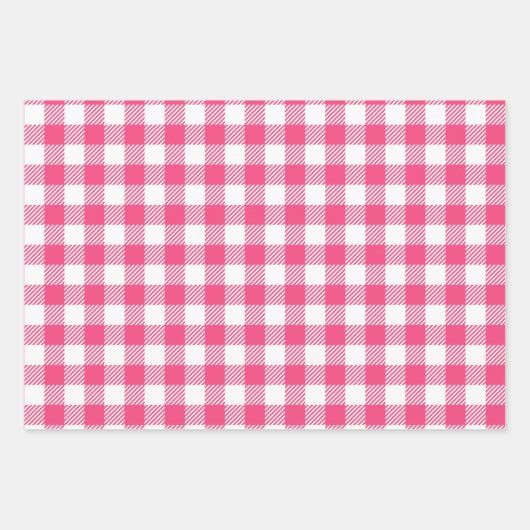Hübsches Candy Rosa und Weißes Buffalo Kariert Geschenkpapier Set (Vorderseite 3)