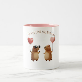Hübsches Capybara-Valentins-Paar-Ballon-Kaffeetass Zweifarbige Tasse