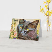 Hübsches Cat Thinking Your Colorful Card Karte (Gelbe Blume)