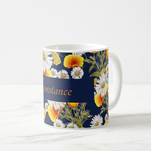 Hübsches Chamomile & Poppies Muster Personalisiert Kaffeetasse (VorderseiteRechts)