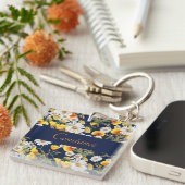 Hübsches Chamomile & Poppies Muster Personalisiert Schlüsselanhänger (Vorderseite rechts)