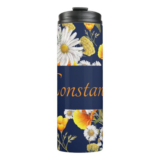 Hübsches Chamomile & Poppies Muster Personalisiert Thermosbecher (Vorderseite)