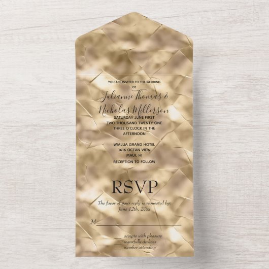 Hübsches Champagner Gold Glam All In One Einladung (Innen Boden)