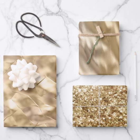 Hübsches Champagner Gold Glam Geschenkpapier Set (Vorderseite)