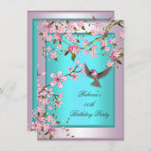 Hübsches Cherry Blossom Aquamarin Blue Pink Party Einladung (Vorne/Hinten)
