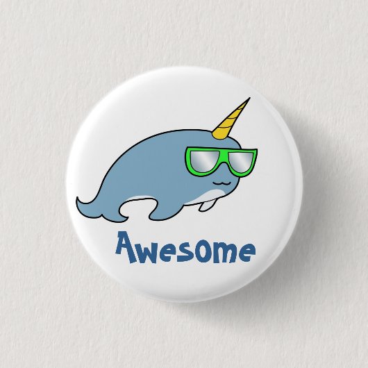 Hübsches cooles Narwhal in den Schatten Button (Vorderseite)