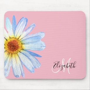 Hübsches Daisy White Pink Monogramm Mousepad
