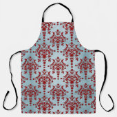 Hübsches Deep Red Damask Style Muster auf Aquamari Schürze (Vorderseite)