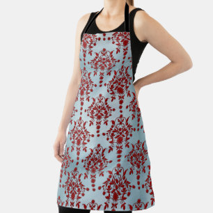 Hübsches Deep Red Damask Style Muster auf Aquamari Schürze