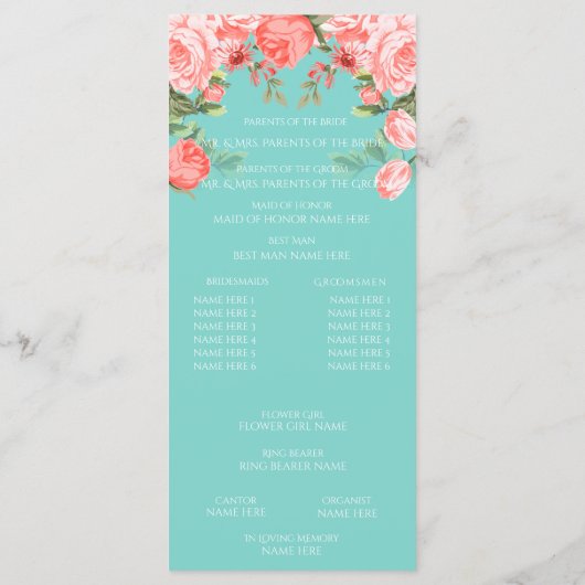 Hübsches Design von Aquamarinen und Korallenflora Programm (Rückseite)