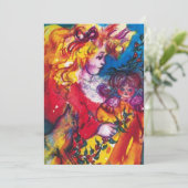 HÜBSCHES DOLL, rot-gelb-rosa Einladung (Stehend Vorderseite)