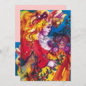 HÜBSCHES DOLL, rot-gelb-rosa Einladung (Vorne/Hinten)