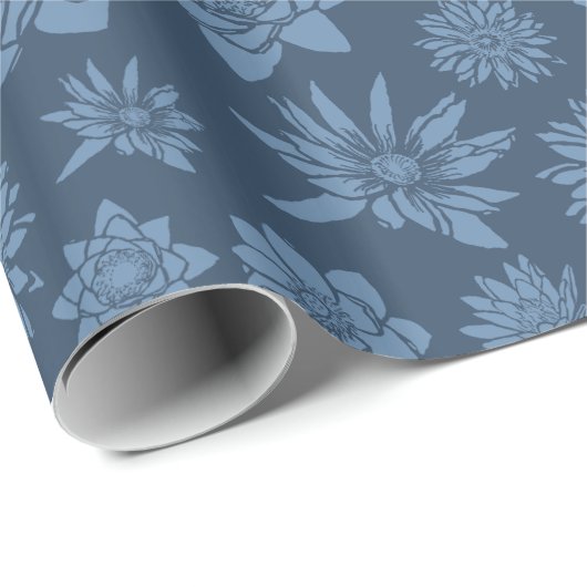 Hübsches dunkelblaues Blumenmuster Geschenkpapier (Rolleneckpunkt)