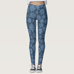 Hübsches dunkelblaues Blumenmuster Leggings