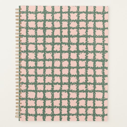 Hübsches dunkelgrünes Pastellrosa Kariertes Muster Planer (Vorderseite)