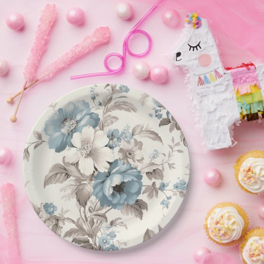 Hübsches Dusty Blau/hellbraun Pappteller (Party)