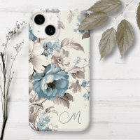 Hübsches Dusty Blau/hellbraune Blüte w/Initial