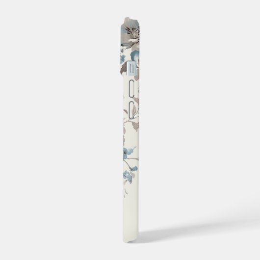 Hübsches Dusty Blau/hellbraune Blüte w/Initial iPhone 15 Hülle (Linke Seite)