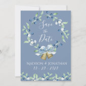 Hübsches Dusty Blue Wreath Save The Date (Vorderseite)
