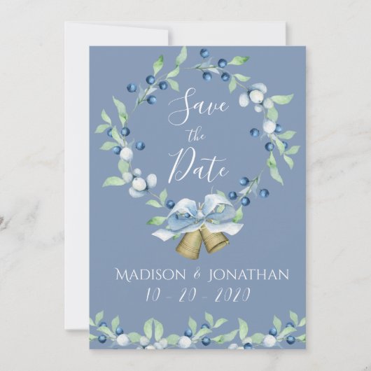 Hübsches Dusty Blue Wreath Save The Date (Vorderseite)