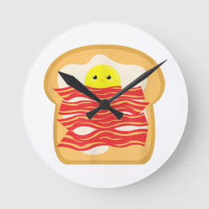 Hübsches Ei im Bacon Toast Bed T - Shirt - Food Br Runde Wanduhr
