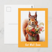 Hübsches Eichhörnchen mit Blumen Gute Besserung Postkarte (Vorne/Hinten)