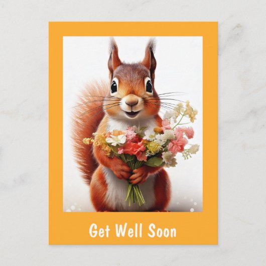 Hübsches Eichhörnchen mit Blumen Gute Besserung Postkarte (Vorderseite)