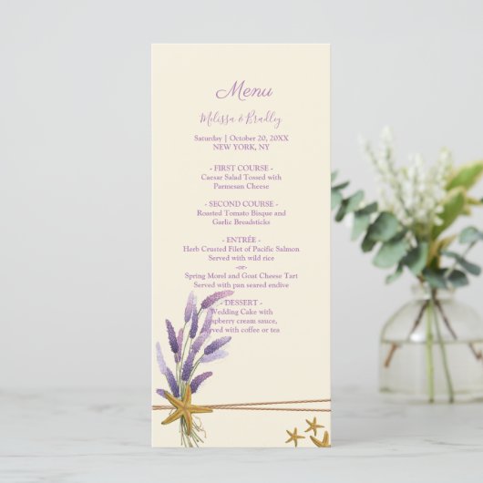 hübsches einfaches Hochzeitsmenü mit Seestern Programm (Stehend Vorderseite)