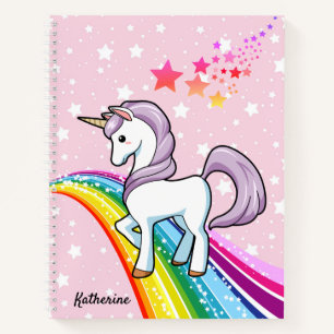 Hübsches Einhorn auf einem Regenbogen-Namen-Notizb Notizblock