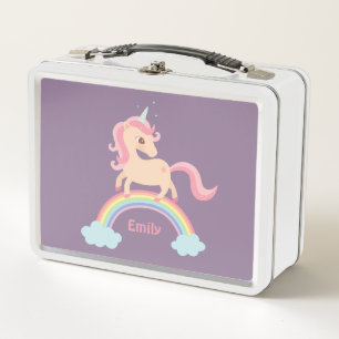 Hübsches Einhorn auf Regenbogen Mädchen Personalis Metall Brotdose