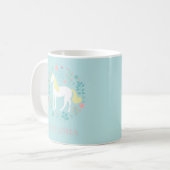 Hübsches Einhorn & Blume Aqua Personalisiert Kaffeetasse (Vorderseite Links)
