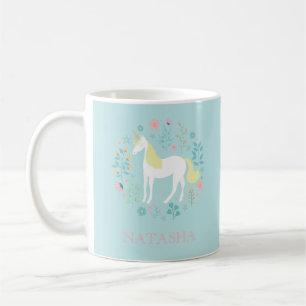 Hübsches Einhorn & Blume Aqua Personalisiert Kaffeetasse
