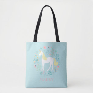 Hübsches Einhorn & Blume Aqua Personalisiert Tasche