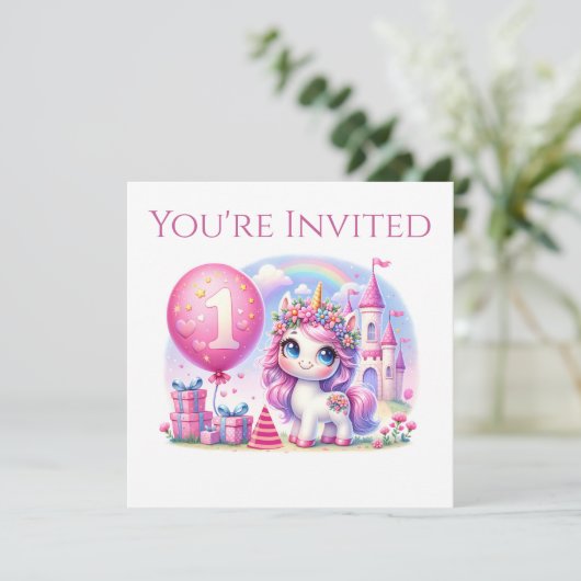 Hübsches Einhorn Einladung (Stehend Vorderseite)