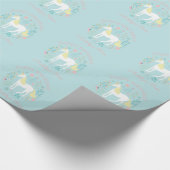 Hübsches Einhorn Flora Aqua Personalisiert Geburts Geschenkpapier (Ecke)