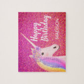 Hübsches Einhorn Geburtstag Rosa Glitzer Personali Puzzle (Vertikal)