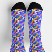 Hübsches Einhorn mit Regenbogen & Sternen in Blue  Socken (Oben)