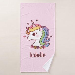 Hübsches Einhorn mit Regenbogenmähne Mädchen perso Badehandtuch