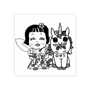 Hübsches Einhorn mit Schmetterling auf Nase Gummistempel