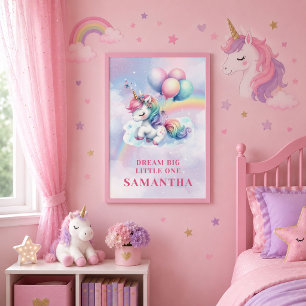 Hübsches Einhorn Regenbogen Mädchen Geburtstag Wan Poster